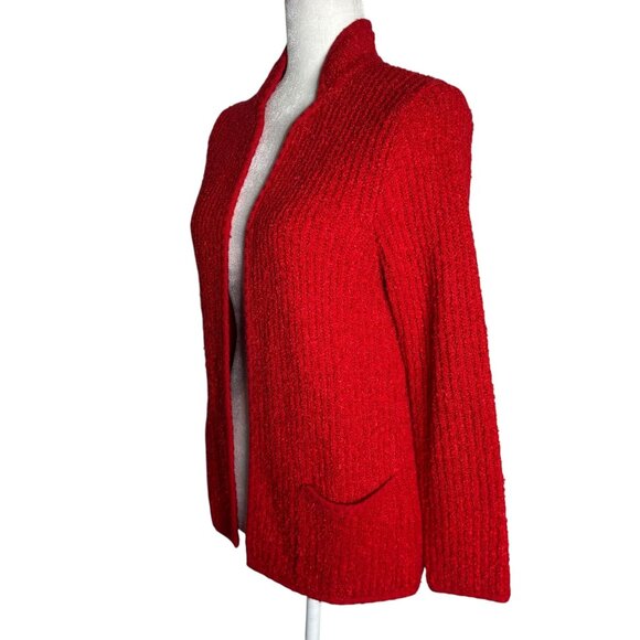 Vintage 90s Sideeffects Ribbed Open Front Cardigan Sweater S Red Acrylic - Picture 3 of 6